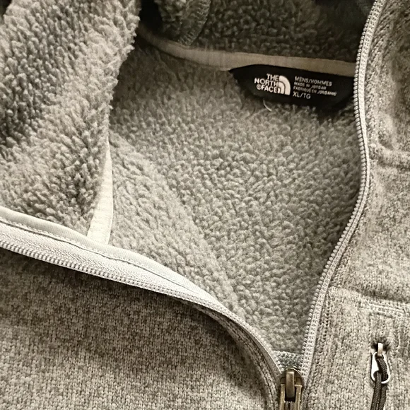 The North Face Fleece Jacket Men's XL Gray Full Zip Front Attached Hood - Picture 4 of 5